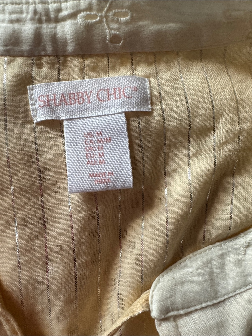 Shabby Chic Pale Yellow Metallic Pinstripe Blouse